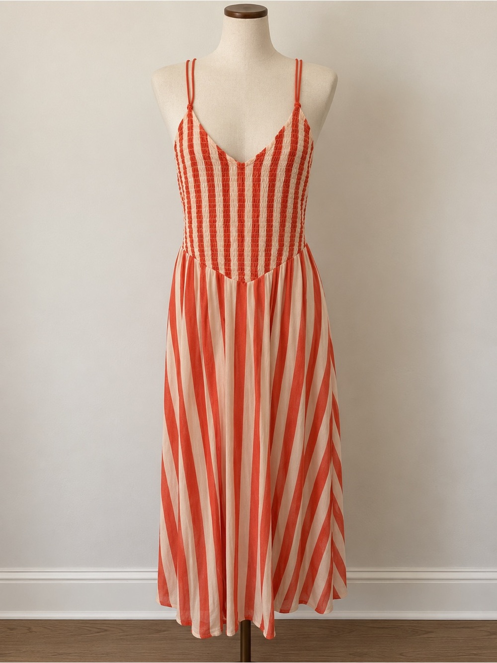 American Eagle Outfitters Coral and Cream Striped Maxi Slip Dress